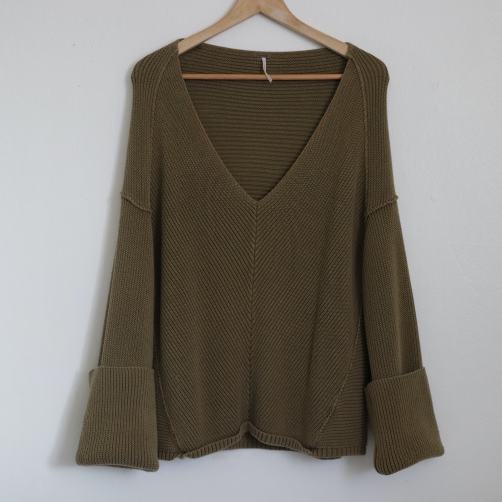 Free People Ribbed Bell Sleeve Sweater